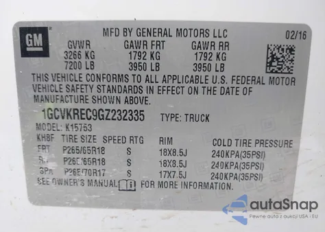 2016 Chevrolet Silverado 1500 Lt from USA, damaged, VIN 1GCVKREC9GZ232335